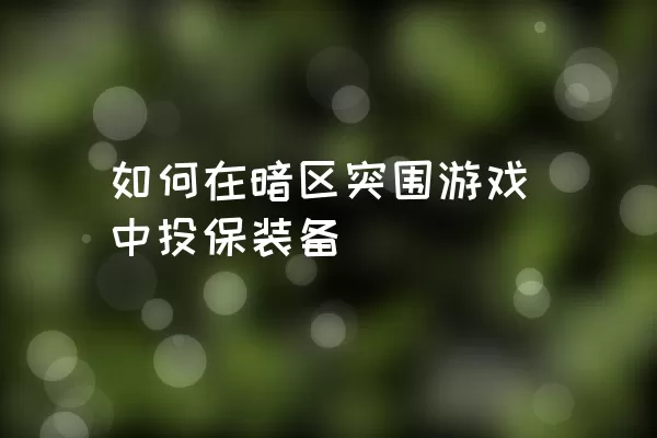 如何在暗区突围游戏中投保装备