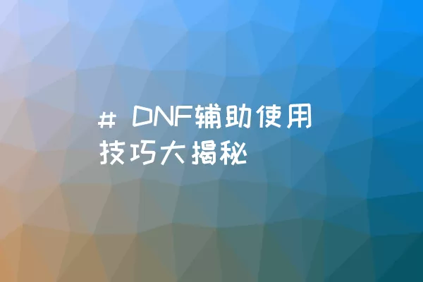 # DNF辅助使用技巧大揭秘