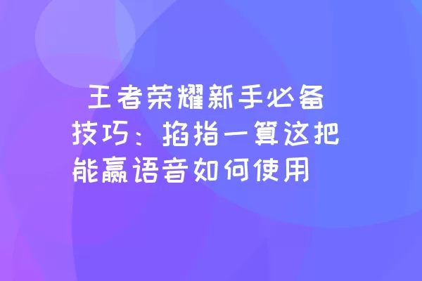  王者荣耀新手必备技巧：掐指一算这把能赢语音如何使用